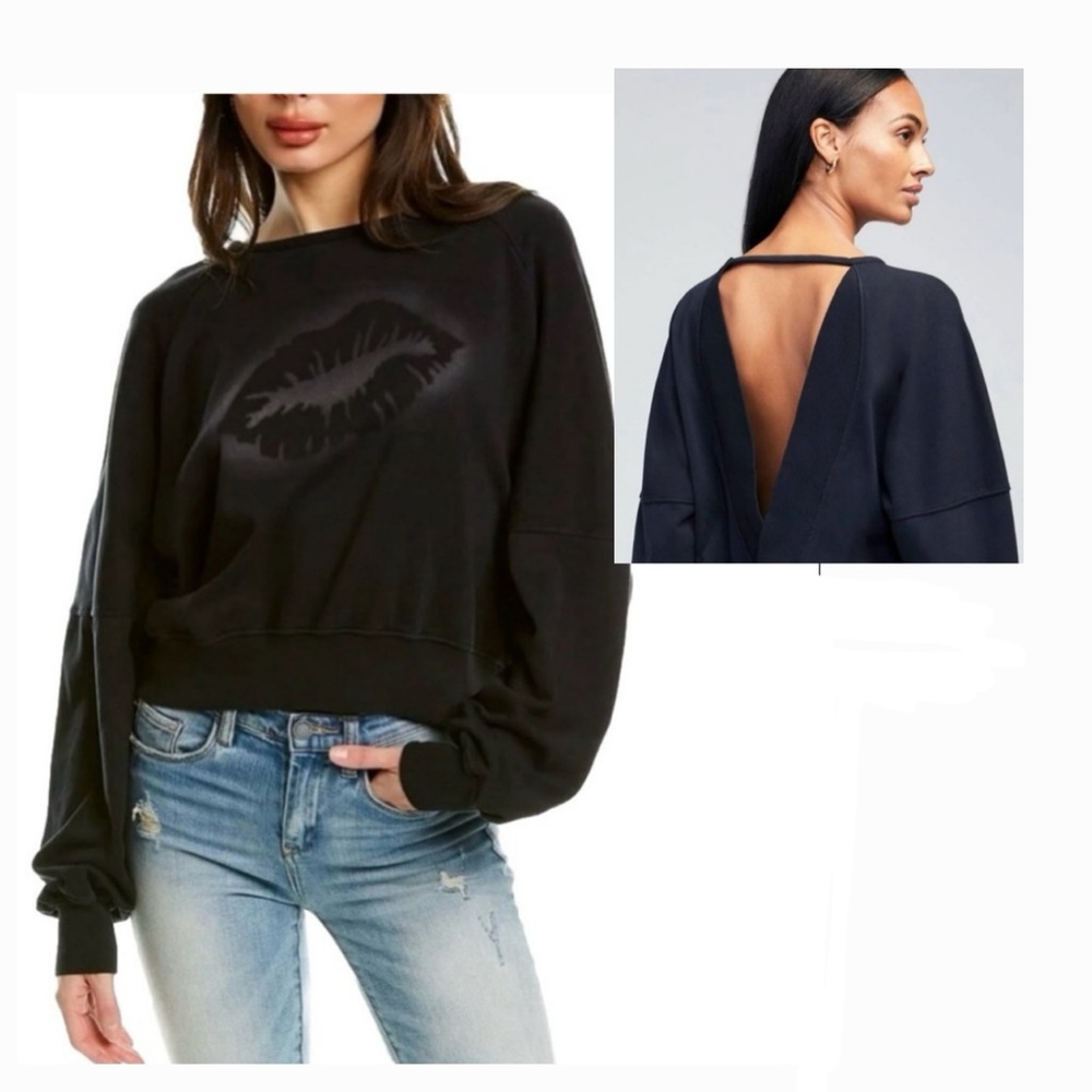 Wildfox Salt Spray Lips Olive Women’s Clean Black Cotton Sweatshirt Size XS